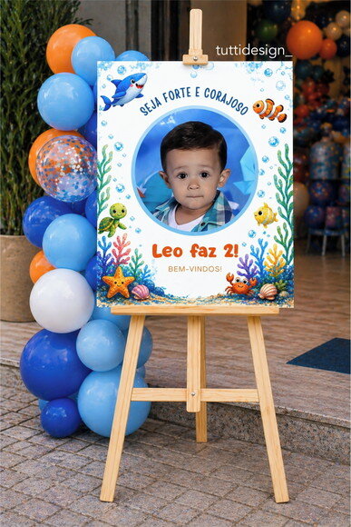 Placa de Aniversário - Fundo do Mar 50x70