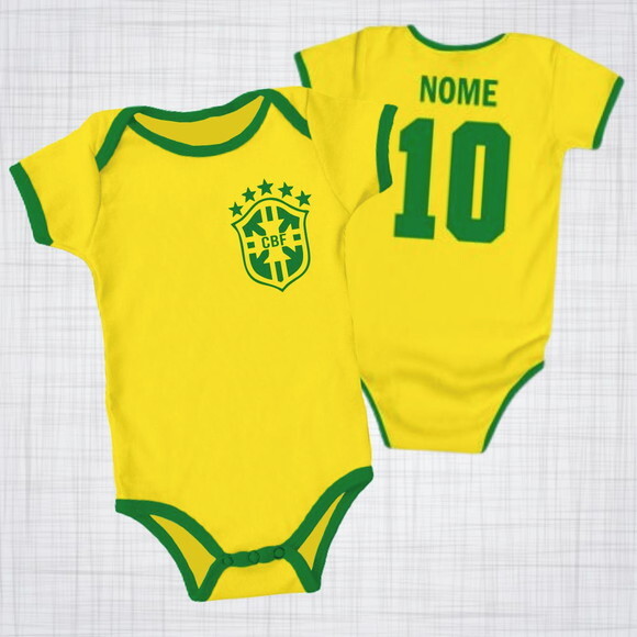 Body Infantil Bebe Amarelo Seleção Brasileira Personalizado