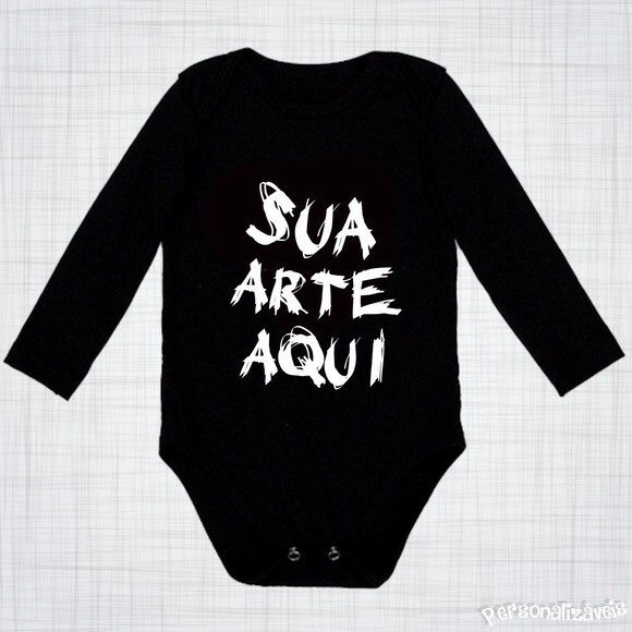 Body Infantil Bebe Preto Manga Longa Personalizado