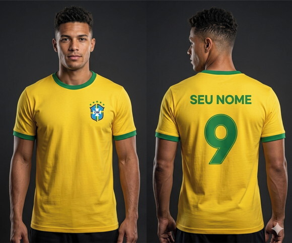 Camiseta Algodão Amarela Seleção Copa do Mundo Personalizada