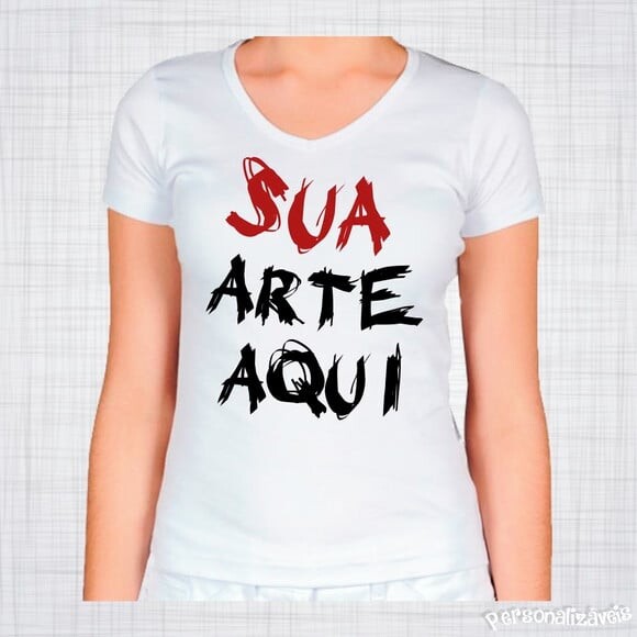 Camiseta Feminina Poliester Baby Look Branca Personalizada