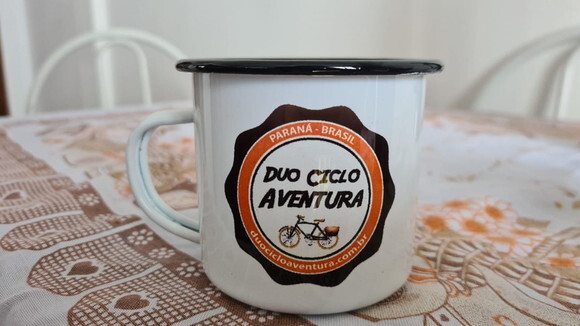 caneca aço esmaltado borda preta 350 ml personalizada