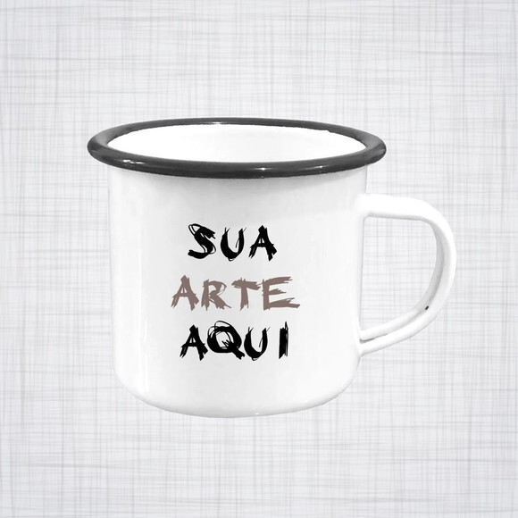 caneca aço esmaltado borda preta 350 ml personalizada