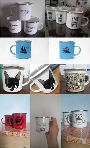 Caneca Aço Esmaltado Borda Prata 350 ml Personalizada
