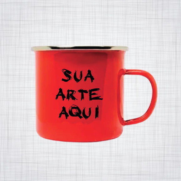 Caneca Aço Esmaltado Borda Prata 350 ml Personalizada