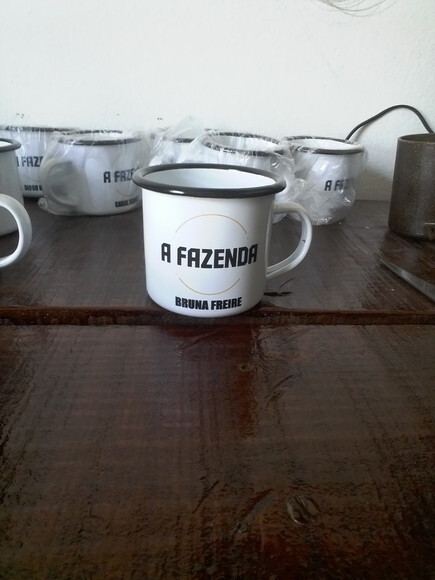 caneca aço esmaltado borda preta 350 ml personalizada