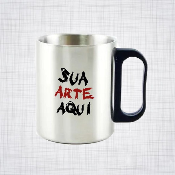caneca inox cromada com alça plástico personalizada 300 ml