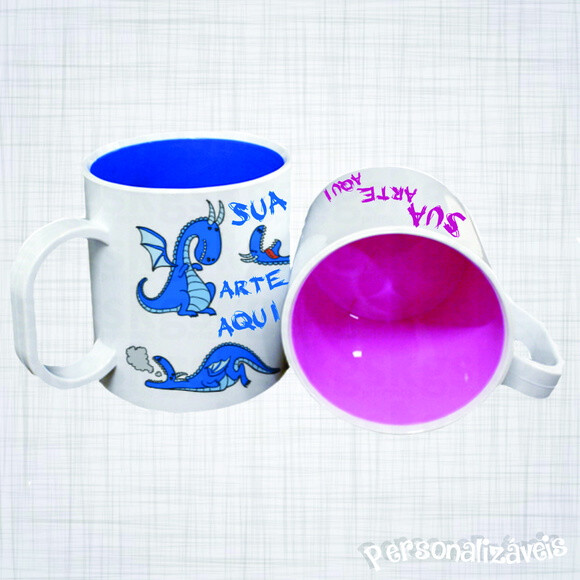 Caneca Plastico Polimero Interior Colorido Personalizada
