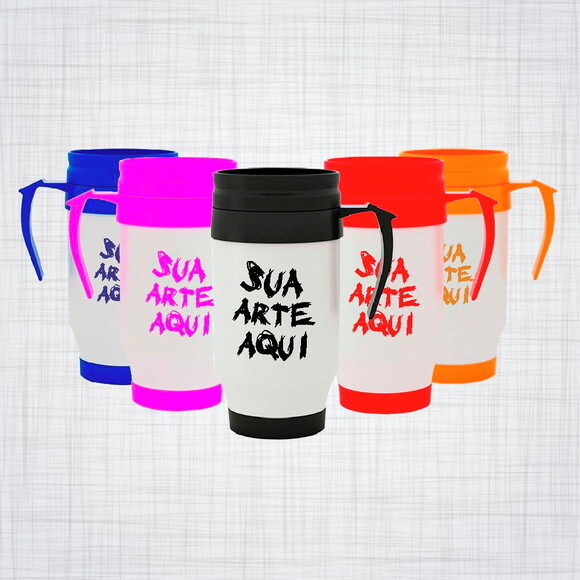 Caneca Plastico Polimero semi térmica c/ tampa Personalizada