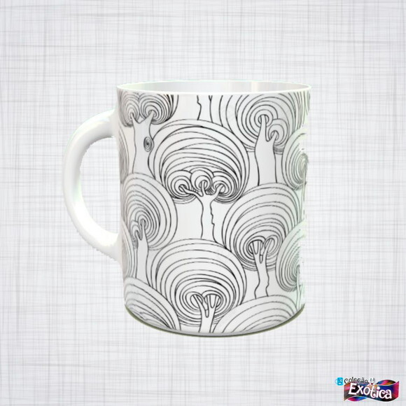 Caneca porcelana árvore psicodelica