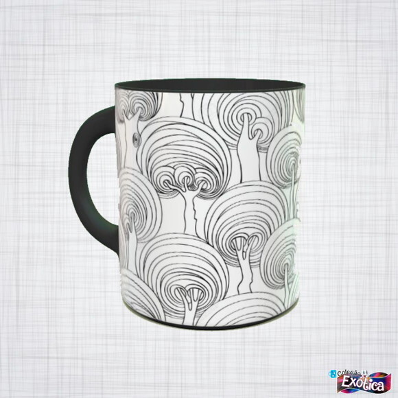 Caneca porcelana árvore psicodelica
