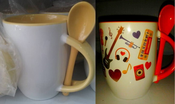 Caneca Porcelana Branca com colher personalizada