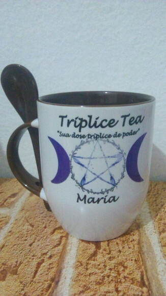 Caneca Porcelana Branca com colher personalizada