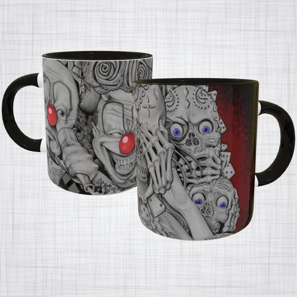 Caneca Porcelana chavoso Palhaço Ticano caveira mexicana