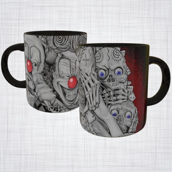 Caneca Porcelana chavoso Palhaço Ticano caveira mexicana