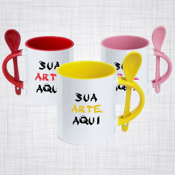 Caneca Porcelana com Colher 325 ml Personalizada
