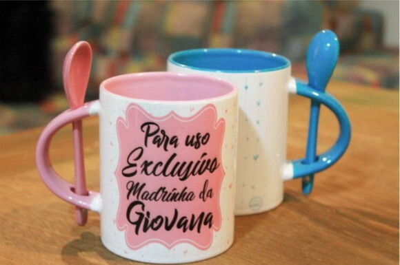Caneca Porcelana com Colher 325 ml Personalizada