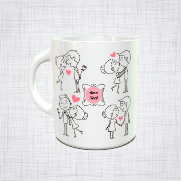 CANECA PORCELANA DESENHO CASAL APAIXONADO