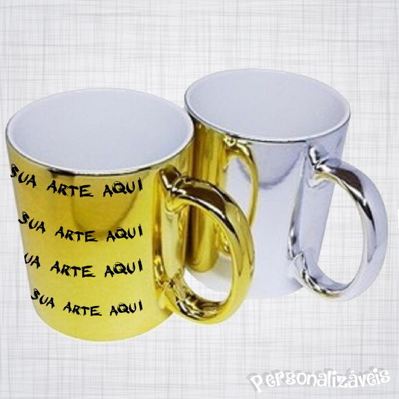Caneca Porcelana Dourada Prata rosa Metalizada Personalizada