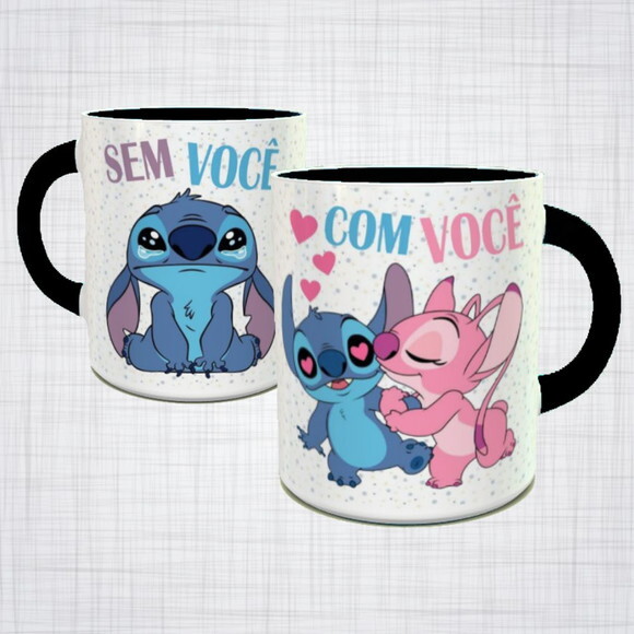 Caneca Porcelana lilo e stitch sem você com você namorados