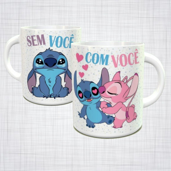Caneca Porcelana lilo e stitch sem você com você namorados