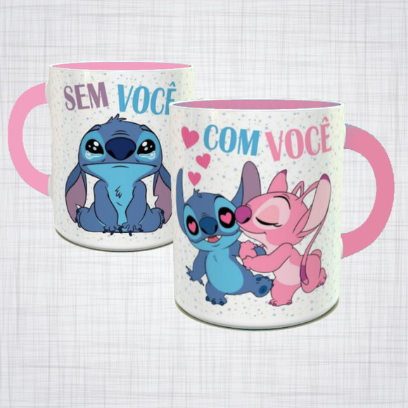 Caneca Porcelana lilo e stitch sem você com você namorados