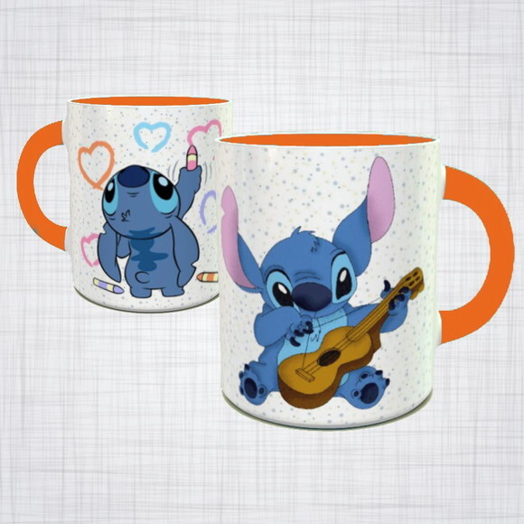 Caneca Porcelana lilo e stitch tocando violão desenhando