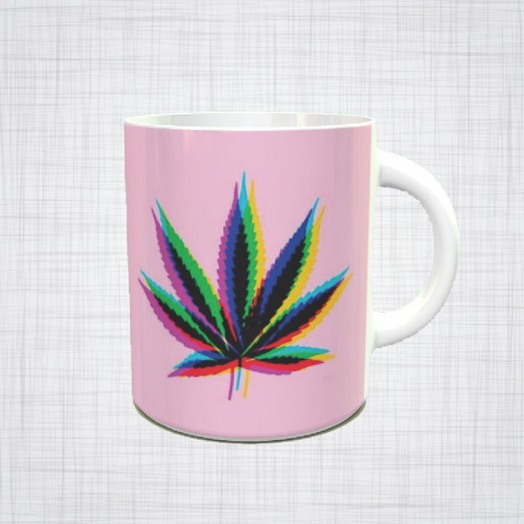 Caneca Porcelana Maconha Cannabis psicodélica Diversas Cores
