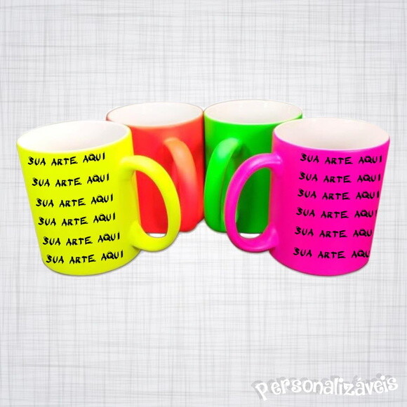Caneca Porcelana Neon Fluorescente Personalizada