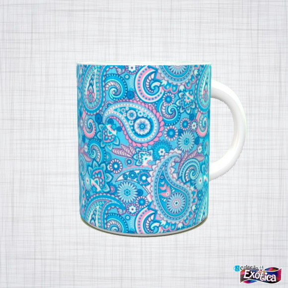 Caneca porcelana Paisley colorida