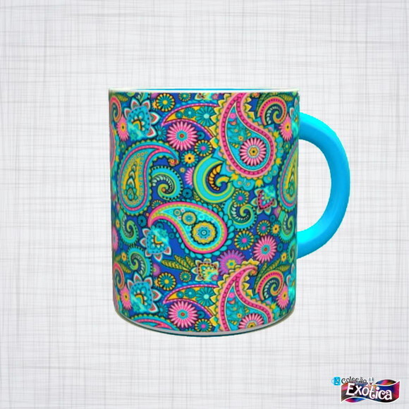 Caneca porcelana Paisley colorida