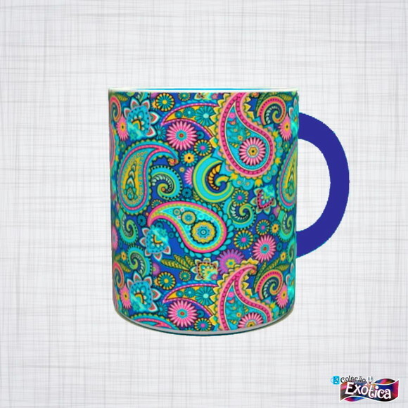 Caneca porcelana Paisley colorida