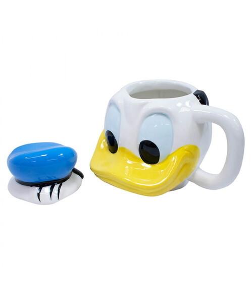 caneca porcelana pato donald disney 3D com tampa 470 ml