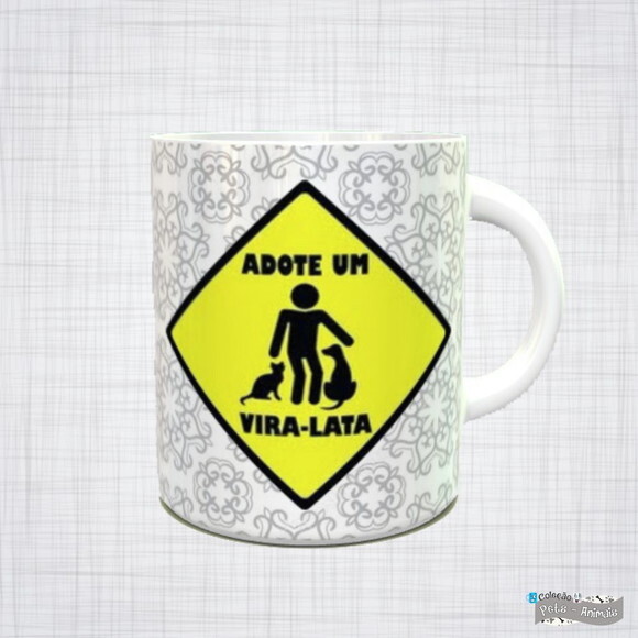 Caneca Porcelana pet adote um vira lata