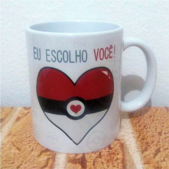 caneca porcelana Pokémon dia dos namorados eu escolho você