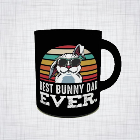 Caneca Porcelana preta best bunny dad ever coelho