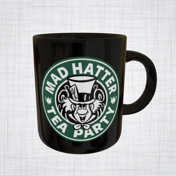 Caneca Porcelana preta Chapeleiro Maluco Disney Starbucks