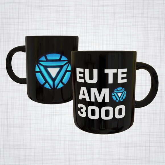 Caneca Porcelana Preta Eu Te Amo 3000 Homem de Ferro