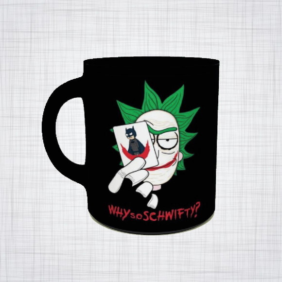 Caneca Porcelana preta Ricky and Morty Joker Coringa DC