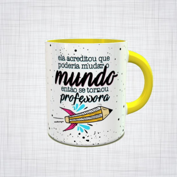 Caneca Porcelana professora que muda o mundo