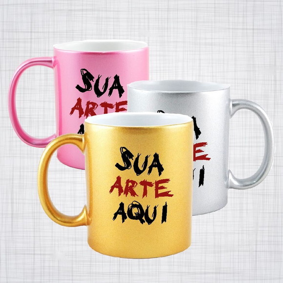 Caneca Porcelana Rosa Dourada Prateada Personalizada
