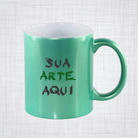 Caneca Porcelana verde água fosca perolizada Personalizada