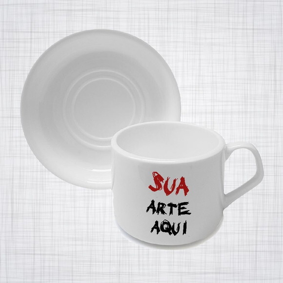 Caneca xícara Porcelana 150 ml com pires Personalizada