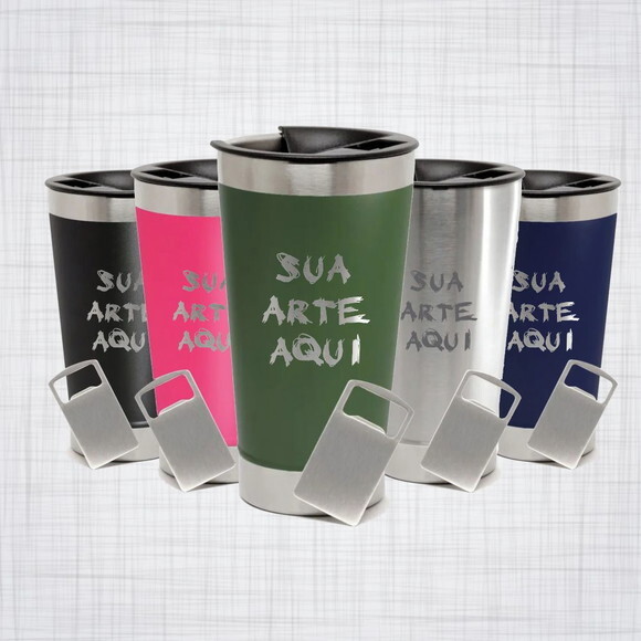 Copo Térmico Inox Tampa Abridor 473ml Personalizado