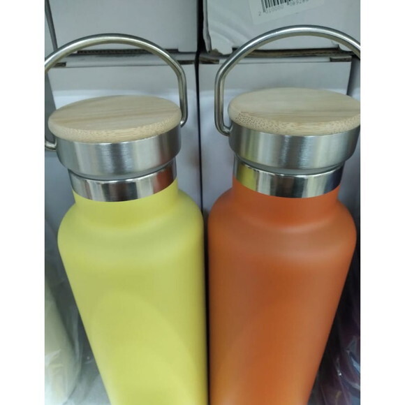 Garrafa Térmica Aço Inox TAMPA BAMBU -Personalizada 600 Ml