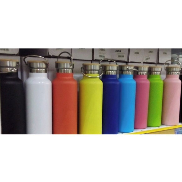 Garrafa Térmica Aço Inox TAMPA BAMBU -Personalizada 600 Ml