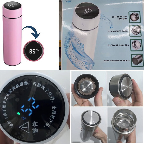 Garrafa Térmica Temperatura Led Infusor 450 Ml Personalizada