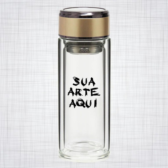 Garrafa Vidro Parede Dupla Infusor Chá 300 ml Personalizada