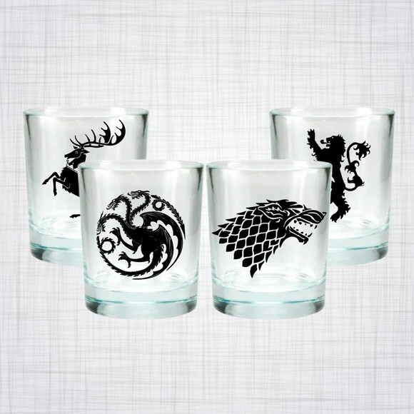 Kit 4 Copos De Vidro Whisky Game Of Thrones Stark Lannister