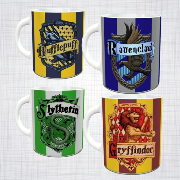kit 4 Canecas Porcelana Harry Potter casas coloridas